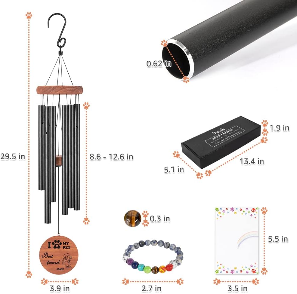 SlowTon Pet Memorial Gifts - 30" Wind Chimes with DIY Chime | Includes Energy Bracelets, Greeting Card, and Box | Pet Loss Remembrance Gift for Dogs and Cats PREMIUM GIFTS AUSTRALIA.