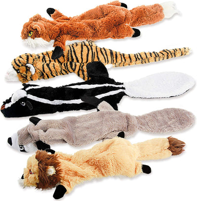 Dog Squeaky Toys - No Stuffing Plush Chew Toys for Small, Medium, and Large Puppies | 5 Pack with Raccoon, Squirrel, Tiger, Fox, and Lion PREMIUM GIFTS AUSTRALIA.