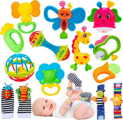 CYZAM Baby Rattle Toy & Sock Wrist Set - 14PCS Infant Sensory Toys | Perfect Gift for 0-12 Months, Baby Boys and Girls PREMIUM GIFTS AUSTRALIA.