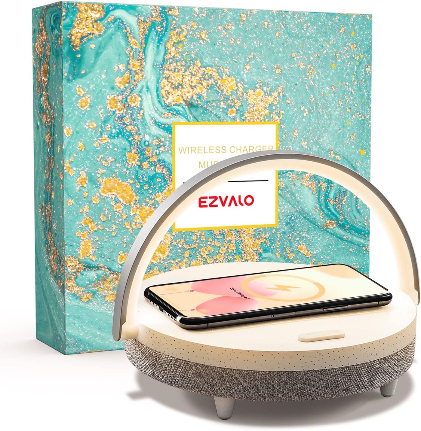 EZVALO Music Table Lamp with Wireless Charger - 4-in-1 Touch Bedside Lamp, Bluetooth Speaker, Phone Holder, Dimmable LED Night Light | Perfect Birthday Gift for Women, Men, Dad, Mom PREMIUM GIFTS AUSTRALIA.