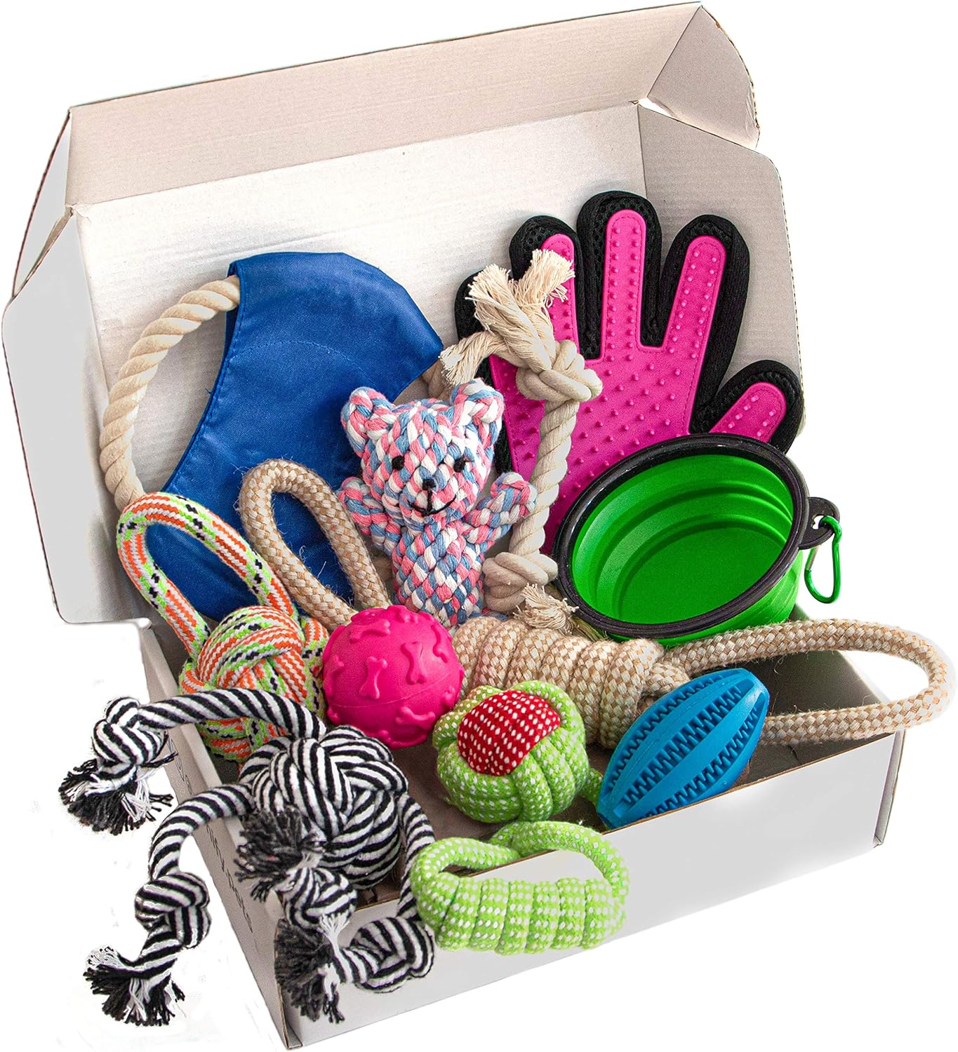 Zenify Puppy Dog Toys Gift Box - Interactive Dog Rope Toy Starter Set | Includes Tug Cotton Fetch Ball, Rubber Training Toys, Grooming Glove, and Portable Travel Bowl PREMIUM GIFTS AUSTRALIA.