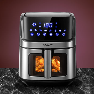 Devanti Air Fryer 6.5L LCD Fryers Clear Window