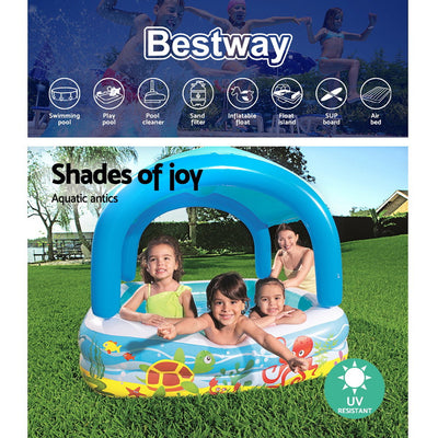 Bestway Kids Pool 140x140x114cm Inflatable Swimming w/ Canopy Play Pools 265L