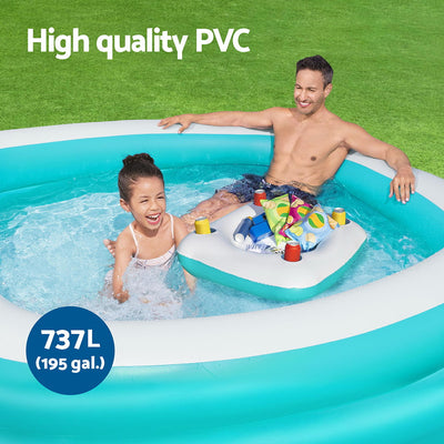 Bestway Kids Inflatable Family Pool with Center Console Cup Holder 218x218x48cm