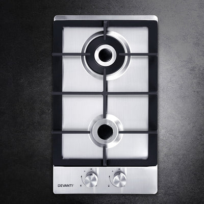 Devanti Gas Cooktop 30cm 2 Burner Silvir