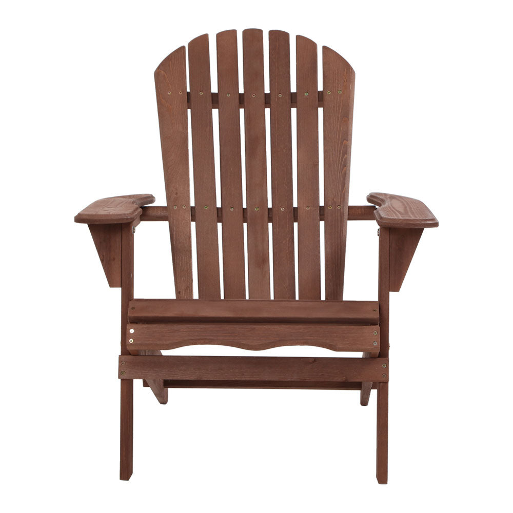 Gardeon Adirondack Outdoor Chairs Wooden Foldable Beach Chair Patio Furniture Brown