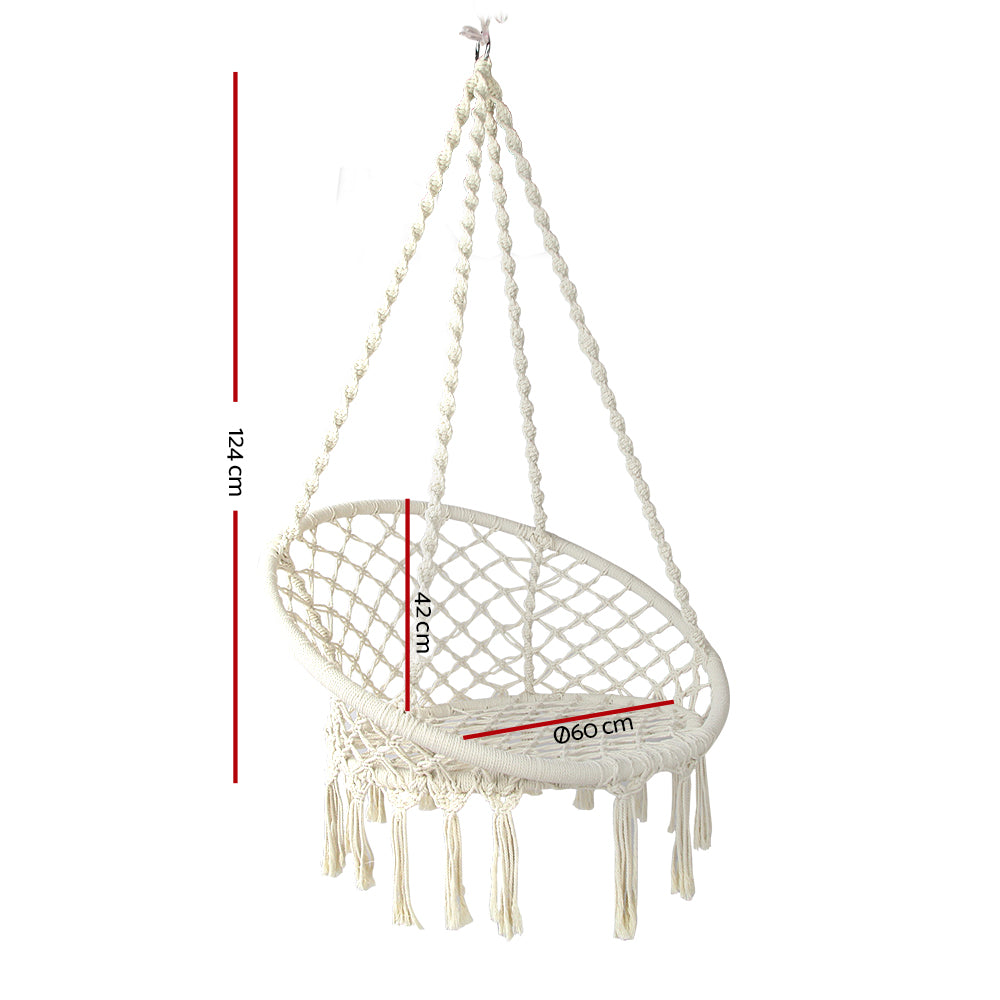 Gardeon Hammock Chair Outdoor Hanging Macrame Cotton Indoor Cream