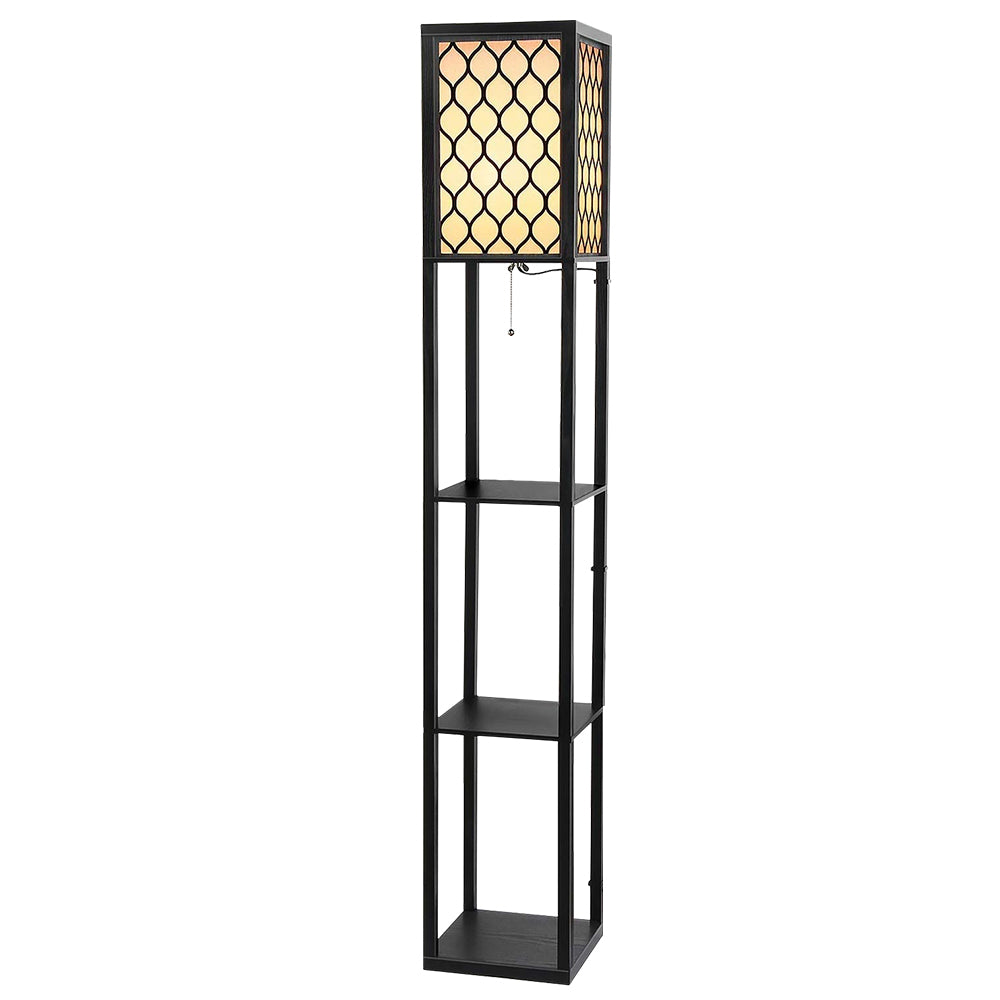 Artiss Floor Lamp 3 Tier Shelf Storage LED Light Stand Home Room Pattern Black