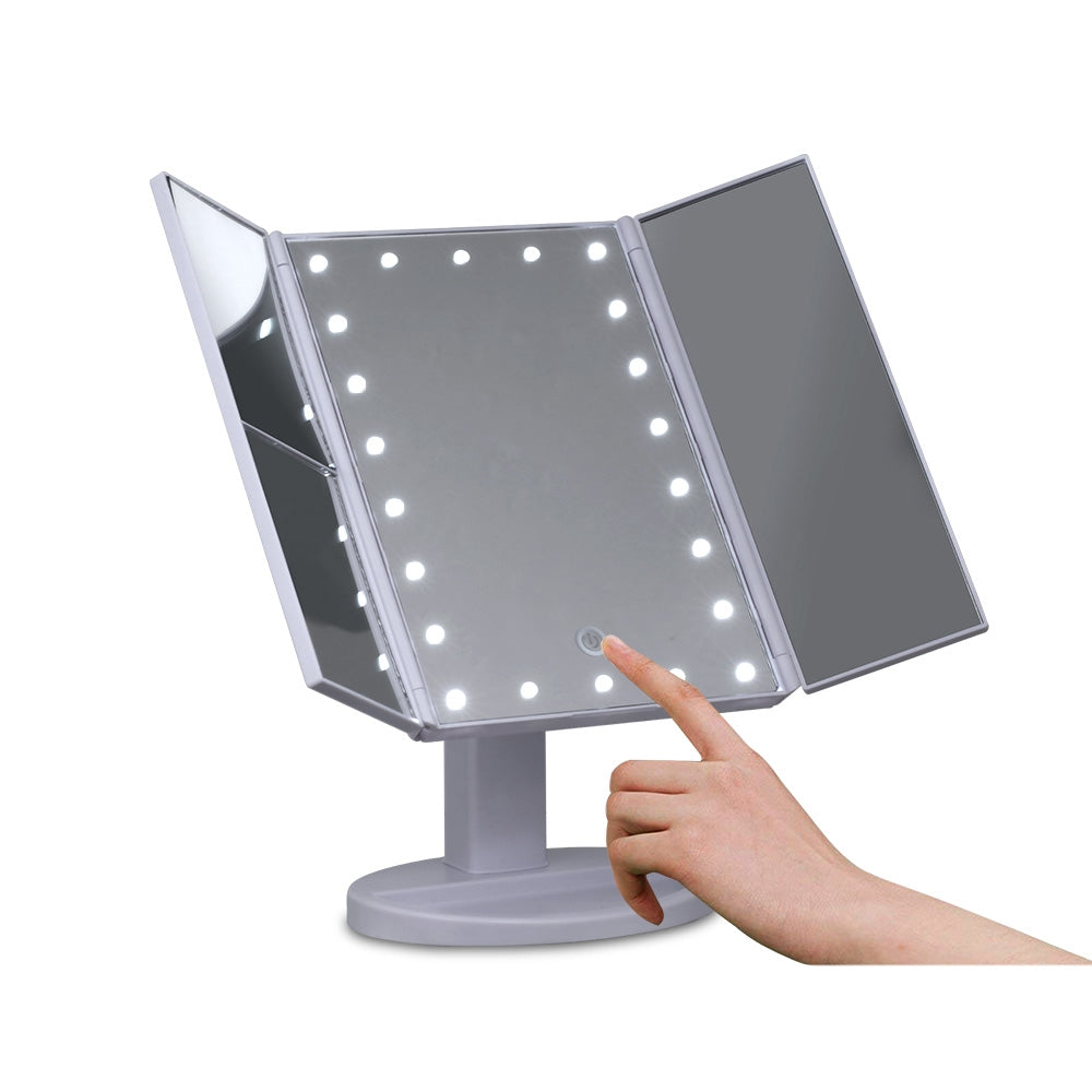 Embellir Tri-fold Makeup Mirror 1X2X3X Magnifying with LED Light Travel Portable