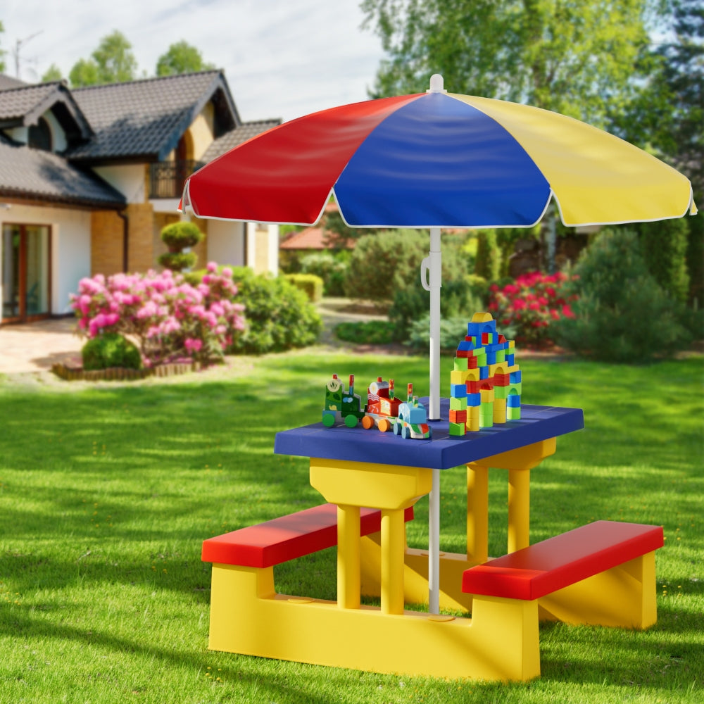 Keezi Kids Outdoor Table and Chairs Set Picnic Bench Umbrella Children Indoor