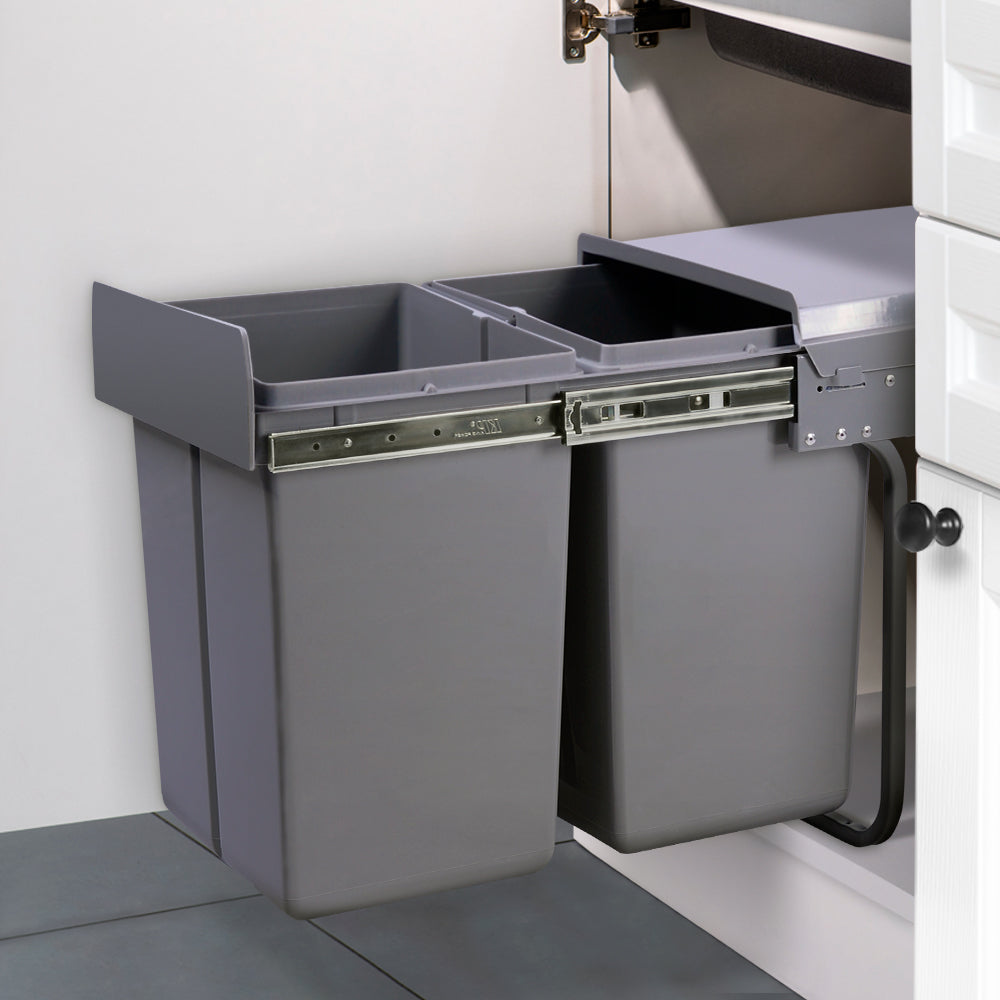 Cefito Pull Out Bin Kitchen Double Basket 2X20L Grey