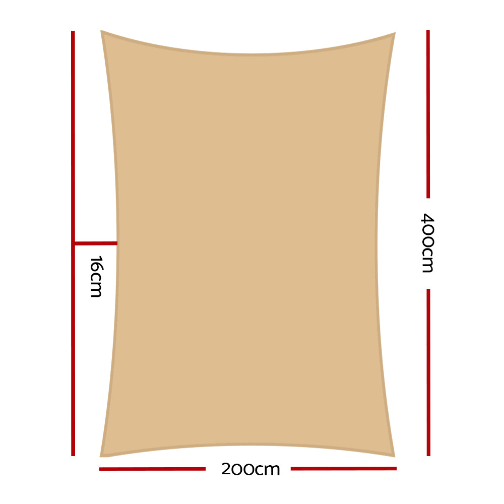 Instahut Shade Sail 2x4m Rectangle 280GSM 98% Sand Shade Cloth