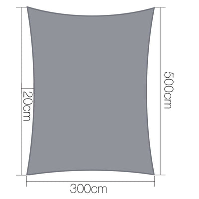 Instahut Shade Sail 3x5m Rectangle 280GSM 98% Grey Shade Cloth