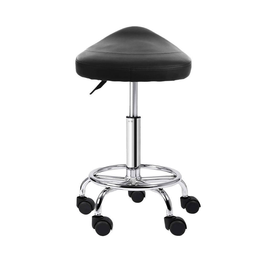 Artiss Salon Stool Saddle Swivel Chair Black