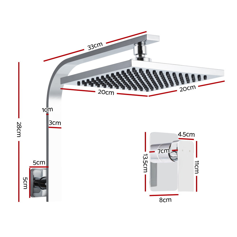 Cefito 8'' Rain Shower Head Wall Arm Square High Pressure Mixer Tap Chrome