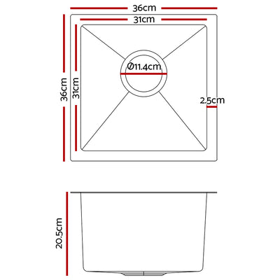 Cefito Kitchen Sink 36X36CM Stainless Steel Nano Basin Single Bowl Silver