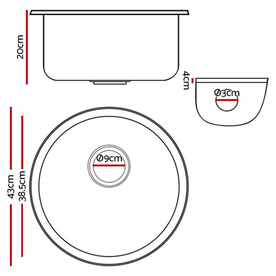 Cefito Stone Kitchen Sink Round 430MM Granite Under/Topmount Basin Bowl Laundry White