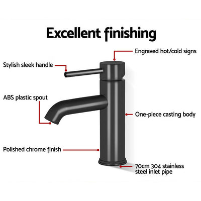 Cefito Bathroom Basin Mixer Tap Round Brass Faucet Vanity Laundry Black