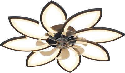 Modern Ceiling Light Fan, Low Profile, 6 Wind Speed, 3 Color (90cm, Black)