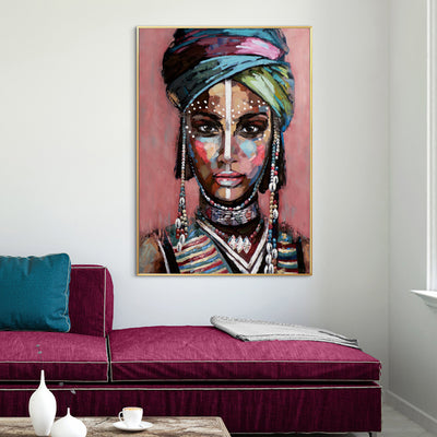 Wall Art 90cmx135cm African woman II Gold Frame Canvas