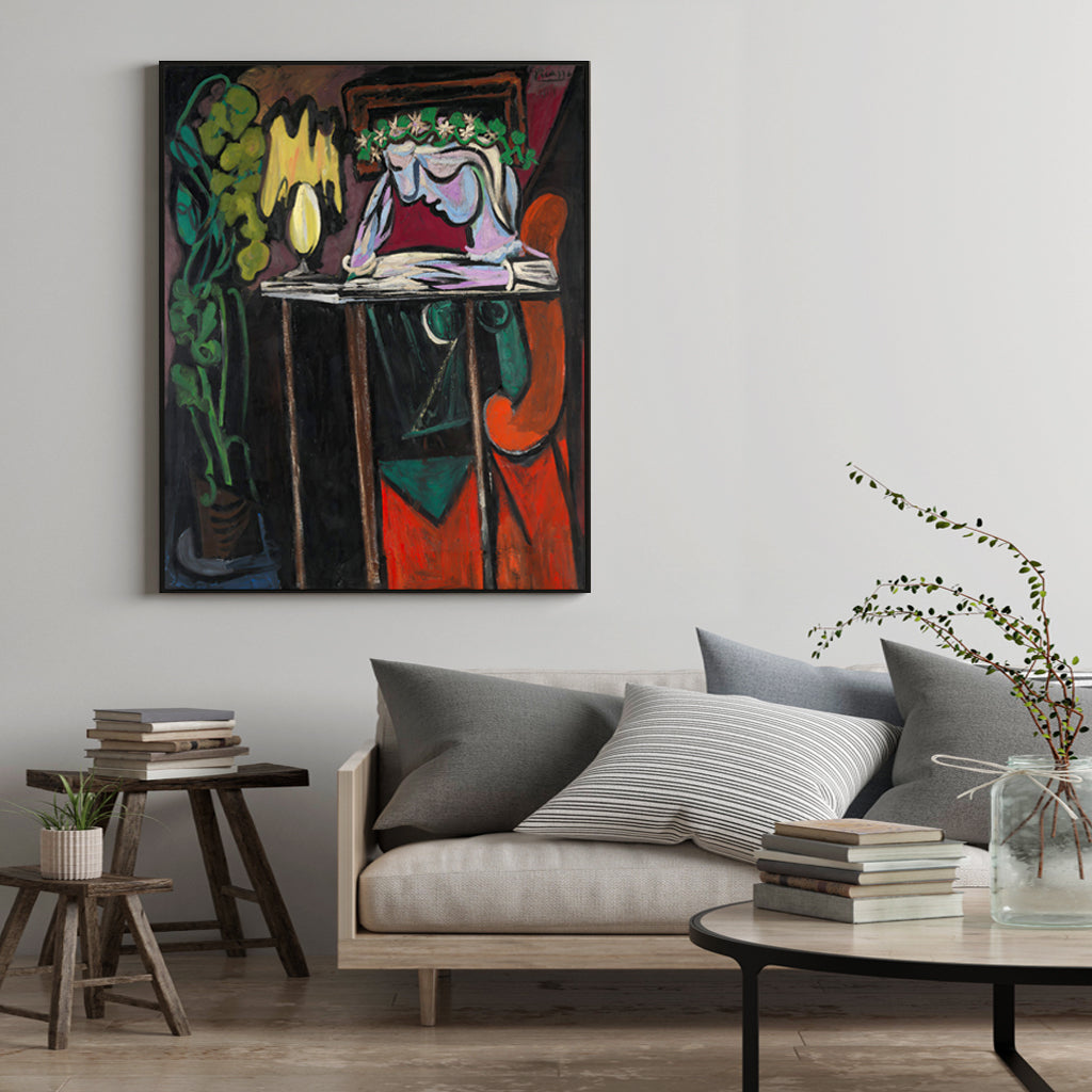 Wall Art 90cmx135cm Reading Girl by Pablo Picasso Black Frame Canvas