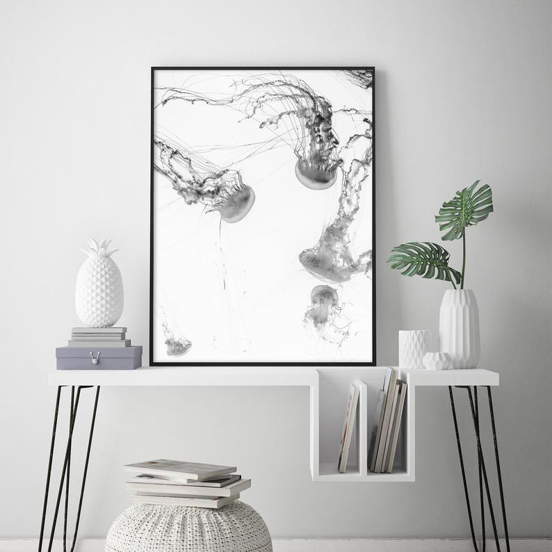 Wall Art 90cmx135cm Jellyfish Black Frame Canvas