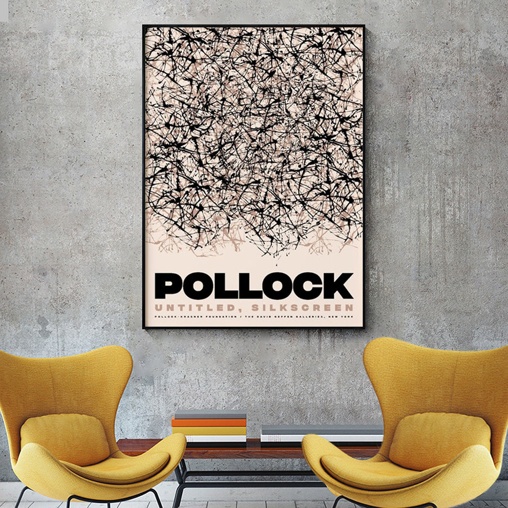 Wall Art 90cmx135cm Jackson Pollock Exhibition II Black Frame Canvas