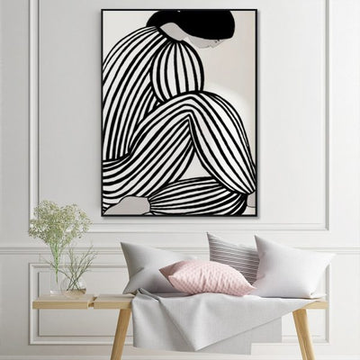 Wall Art 90cmx135cm Mid Century Figure Black Frame Canvas