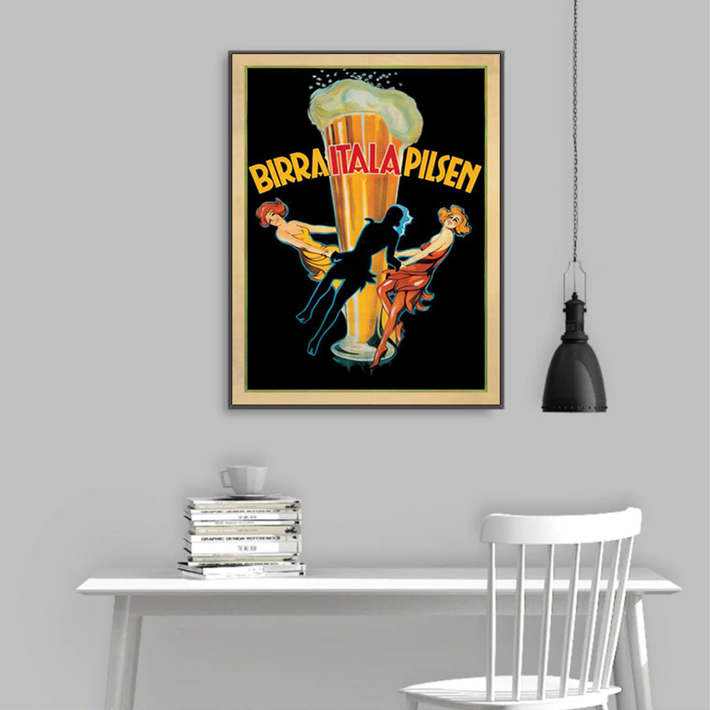 Wall Art 90cmx135cm Birra Itala Pilsen Black Frame Canvas