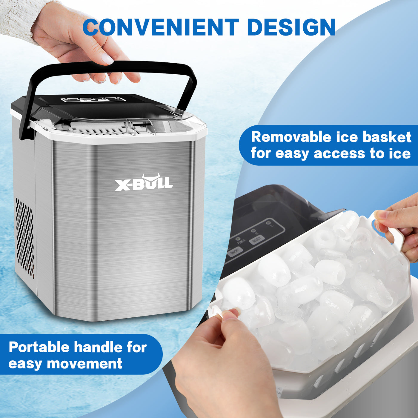 X-BULL Portable Ice Maker Machine Commercial Ice Cube 2.2L Home Bar Benchtop Sliver