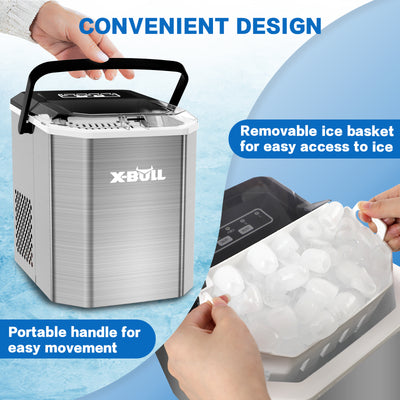 X-BULL Portable Ice Maker Machine Commercial Ice Cube 2.2L Home Bar Benchtop Sliver