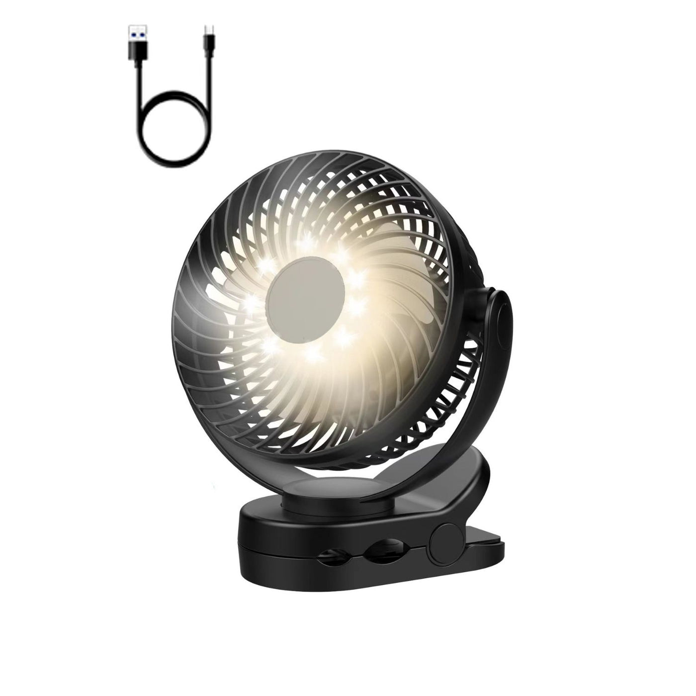 GOMINIMO 10000mAh Rechargeable Clip on Fan with Hook and LED Light