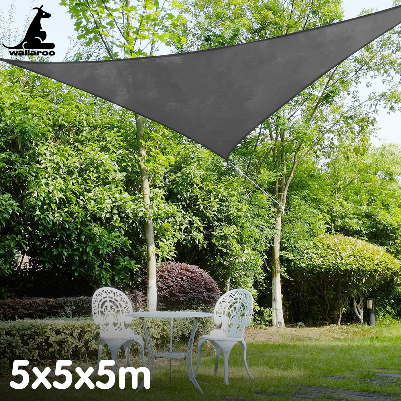 Wallaroo Outdoor Sun Shade Sail Canopy Grey Triangle 5 x 5 x 5M