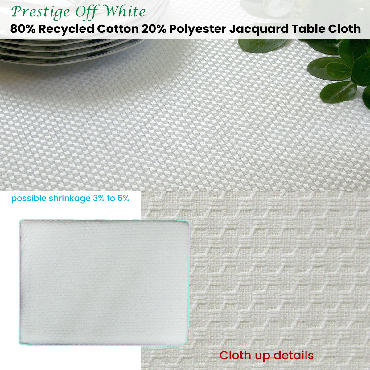 Invitation Prestige Cotton Rich Jacquard Off White Table Cloth 160 x 300 cm