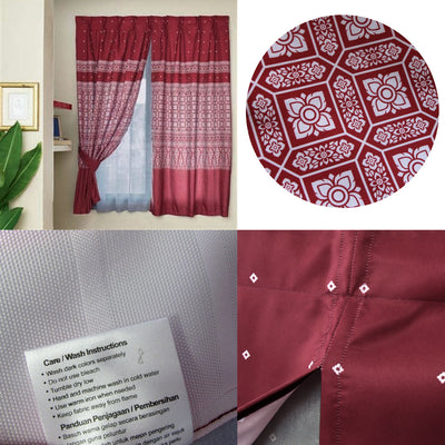 Avon Home Casa Kayangan Burgundy Pinch Pleat Window Curtain with Attached Lace Curtain