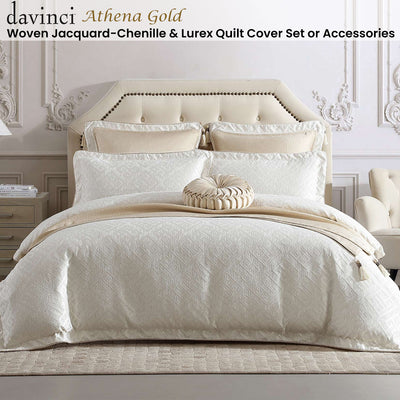 Davinci Athena Gold Woven Jacquard Chenille Quilt Cover Set Queen