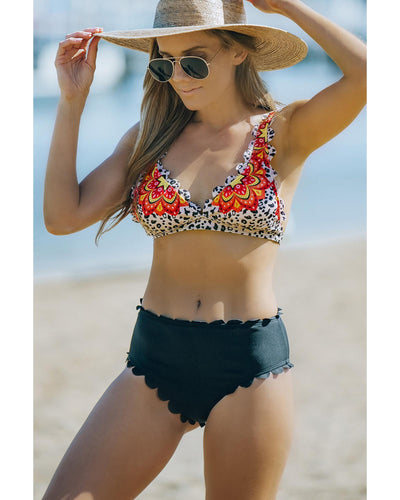 Azura Exchange High Waist Floral Leopard Bikini - XL