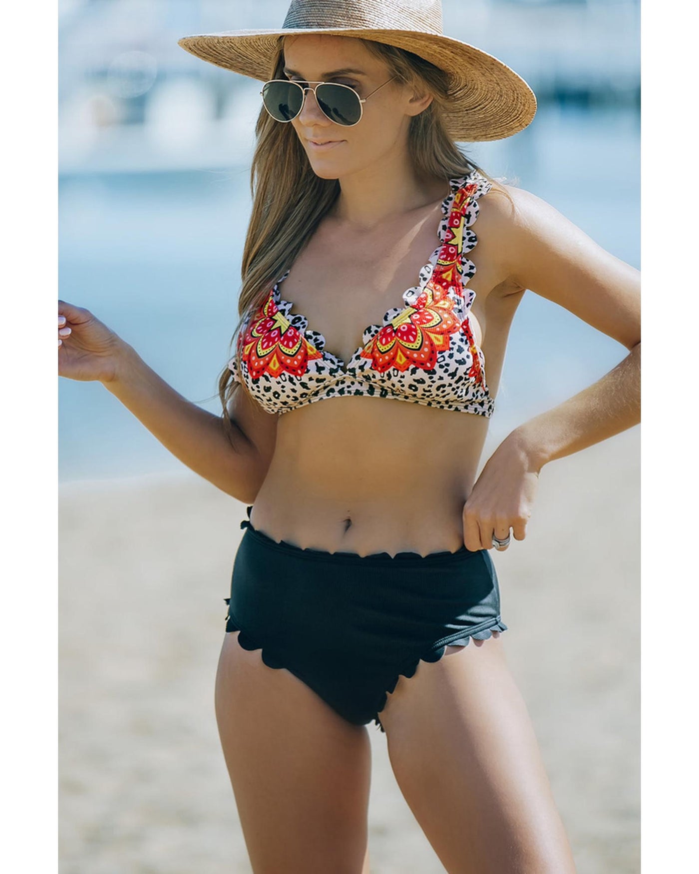 Azura Exchange High Waist Floral Leopard Bikini - XL