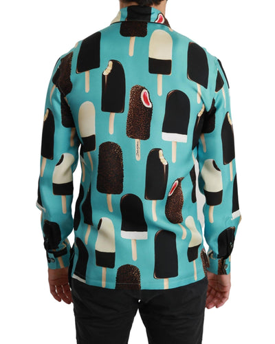 Exclusive Dolce & Gabbana Silk Shirt with Ice Cream Print 37 IT Men