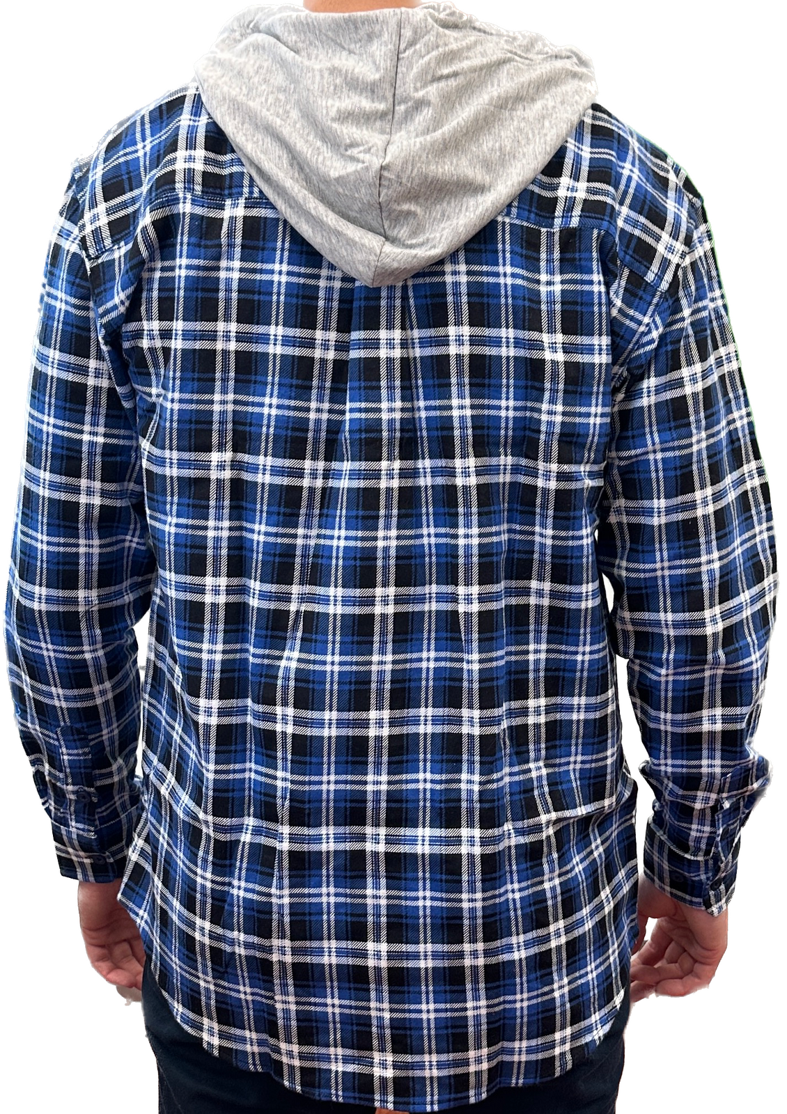 Mens Cotton Flannelette Shirt w Jersey Hood Long Sleeve Flannel - Denim - M