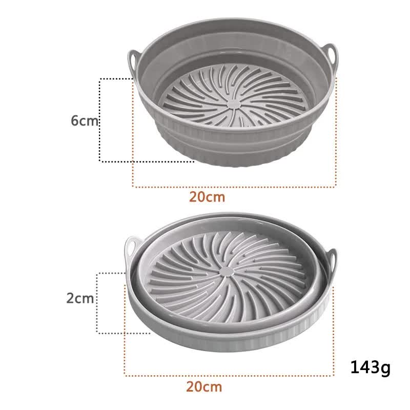 3D Round Air Fryer Silicone Liners - Food-Grade, Non-Stick, Reusable Basket Mats for Air Fryers, Ovens, and Microwaves (4 PCS Gray)