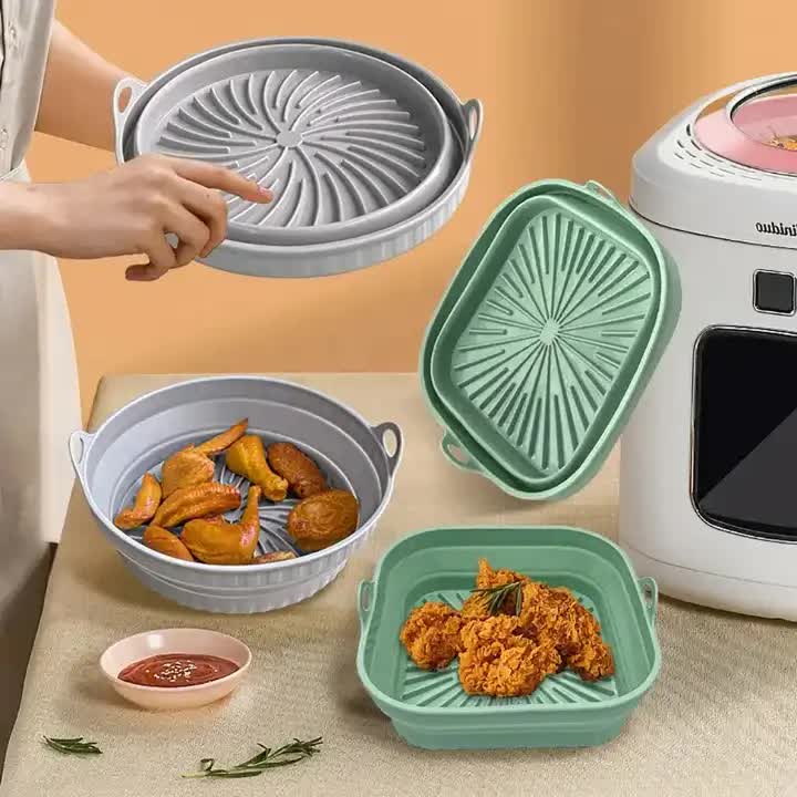 3D Round Air Fryer Silicone Liners - Food-Grade, Non-Stick, Reusable Basket Mats for Air Fryers, Ovens, and Microwaves (4 PCS Gray)