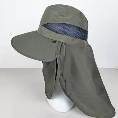 khaki Outdoor UV Protection Hat for Men - Detachable Face & Neck Shield, Large Brim Sun Hat for Fishing, Hiking, and Outdoor Activities