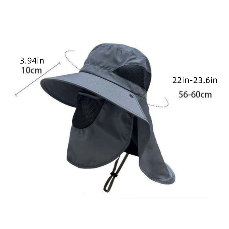 khaki Outdoor UV Protection Hat for Men - Detachable Face & Neck Shield, Large Brim Sun Hat for Fishing, Hiking, and Outdoor Activities