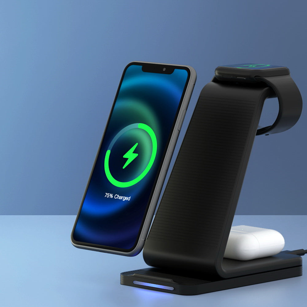 Devanti 3 in 1 Wireless Charger Dock 15W Fast Charging Stand