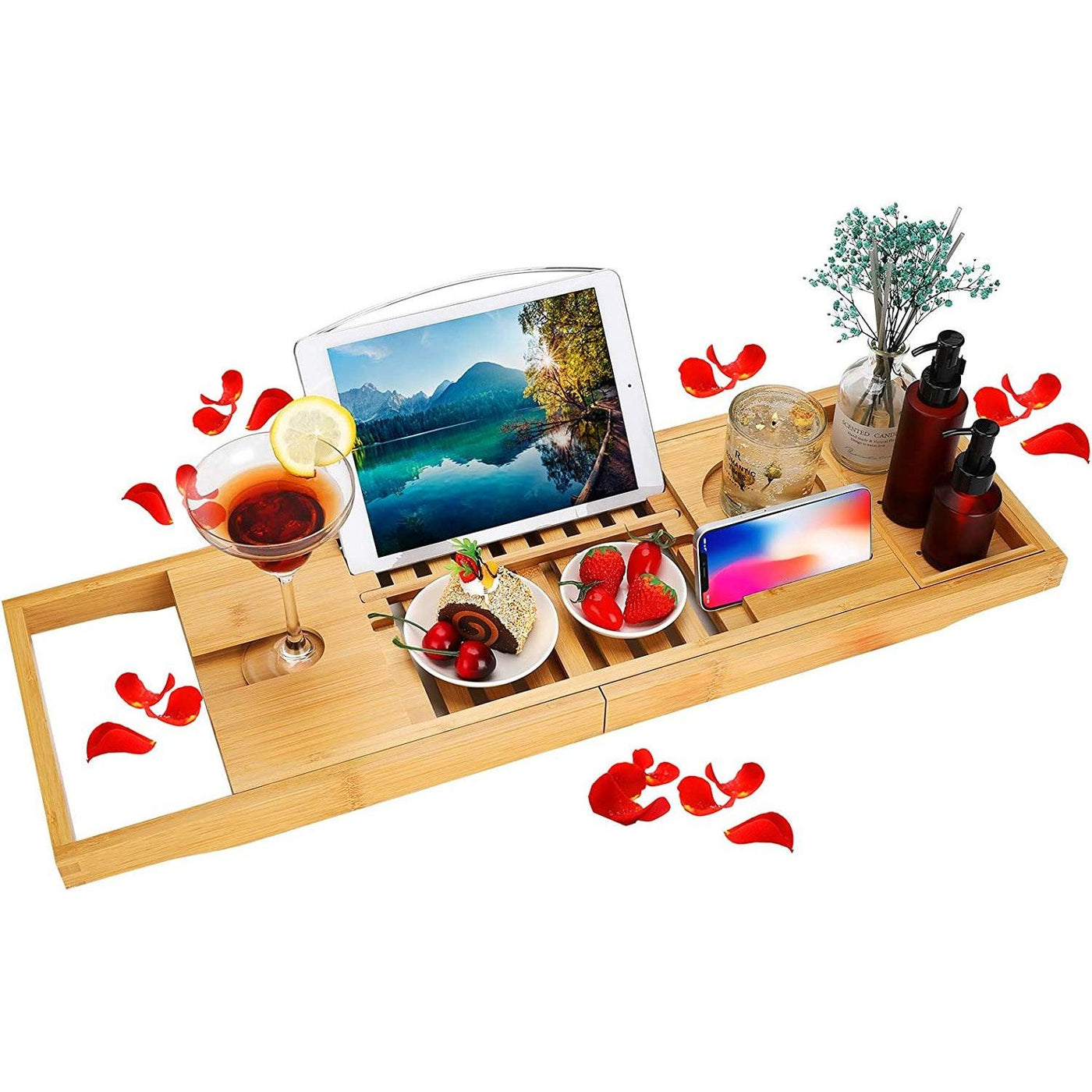 Bathtub Caddy Trays - Premium Bamboo Bath Trays with Extending Sides, Reading Rack PREMIUM GIFTS AUSTRALIA.